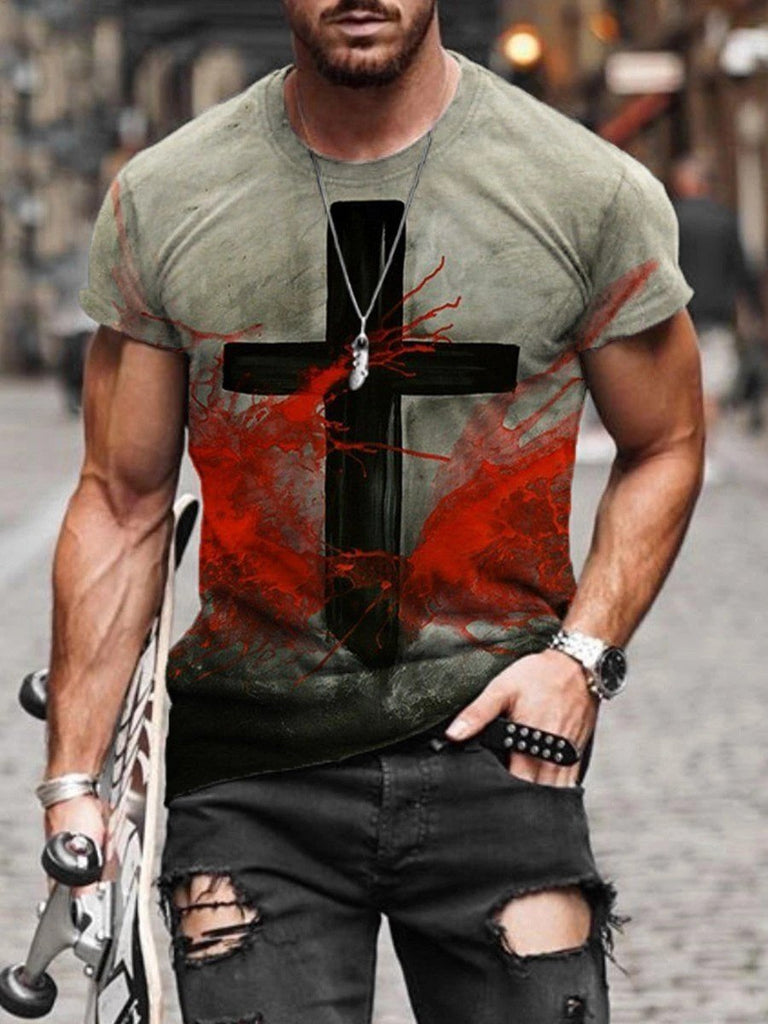 Men's Print Short Sleeves Casual T-shirt 06 - Amamble