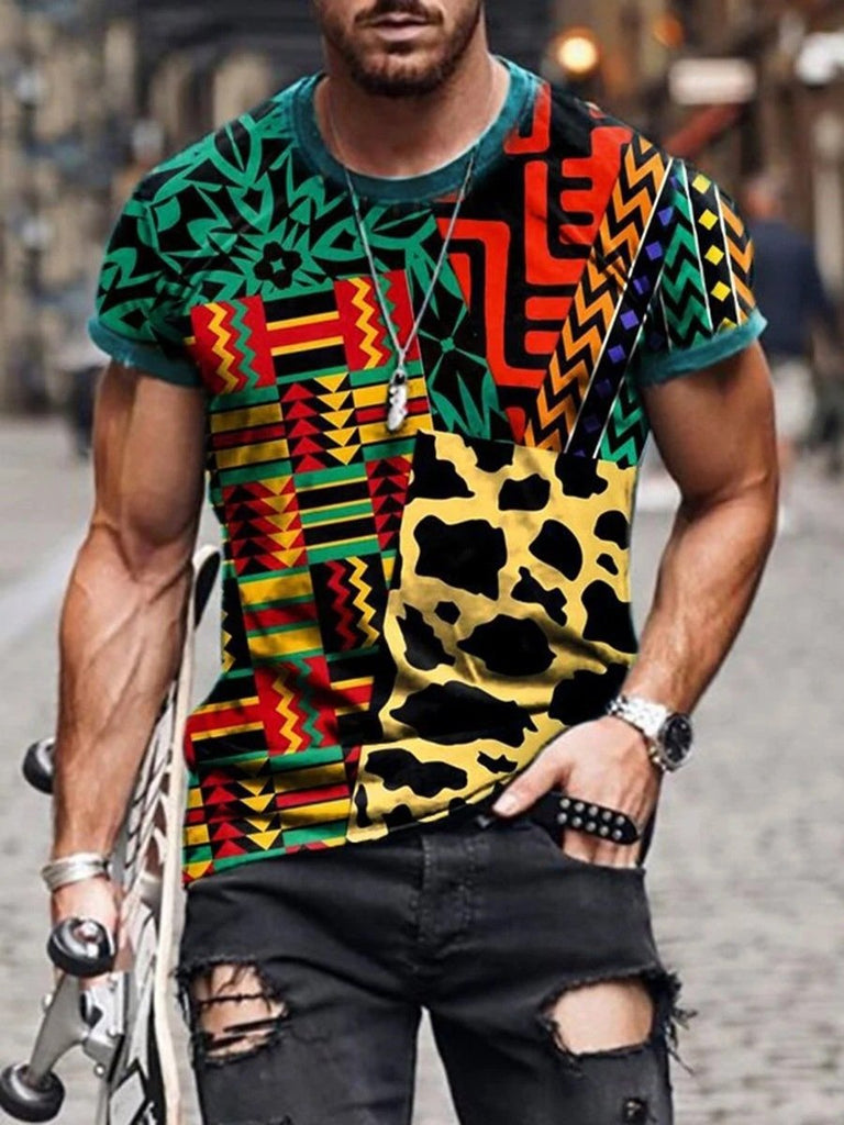 Men's Print Short Sleeves Casual T-shirt 07 - Amamble