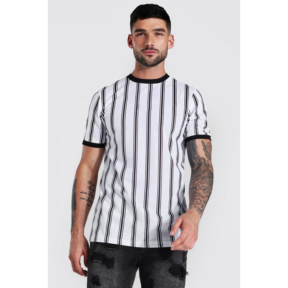 3D Stripe Print Short Sleeve T-Shirt - Amamble