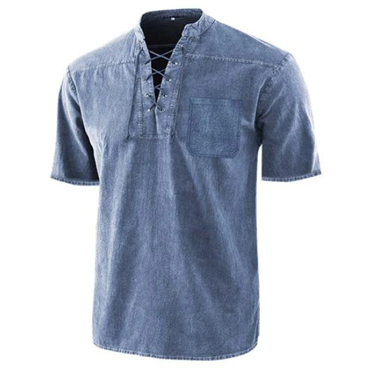 2nd Anniversary-Summer Casual Loose Tie Stand Collar Shirt - Amamble