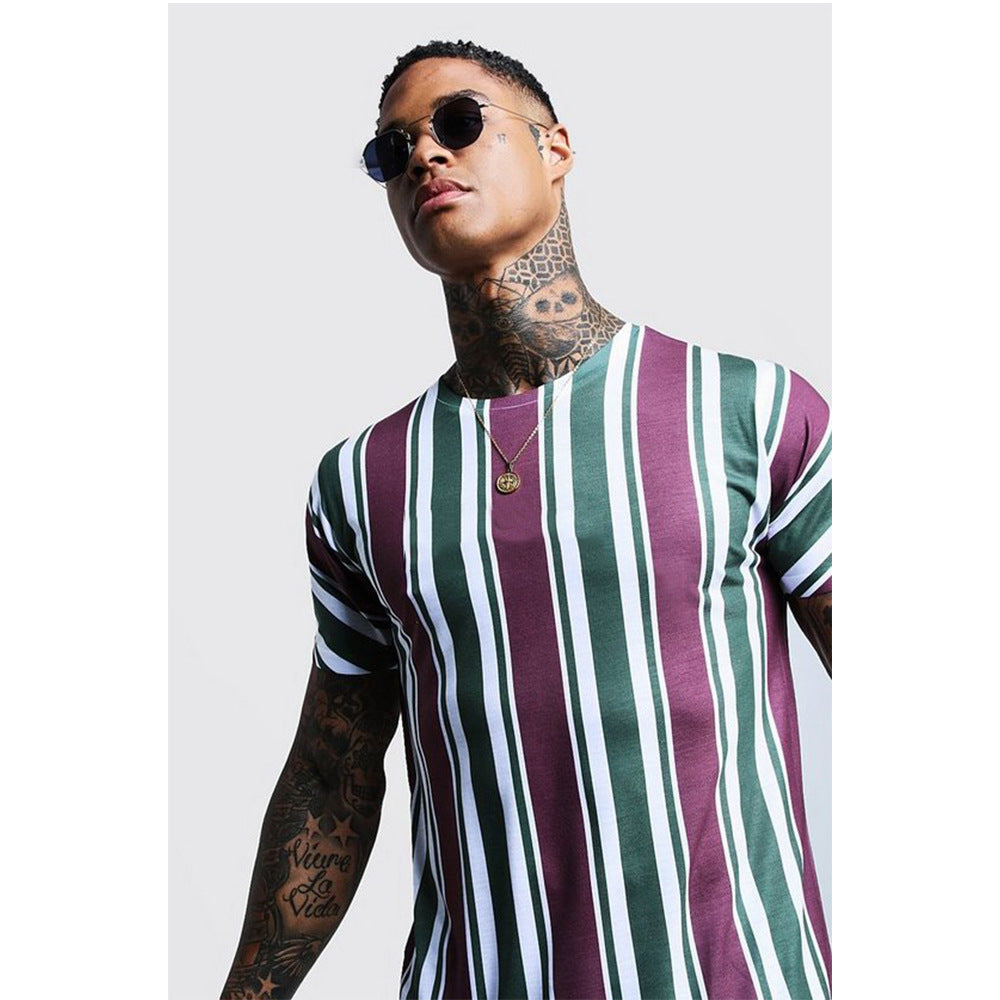 3D Stripe Print Short Sleeve T-Shirt - Amamble