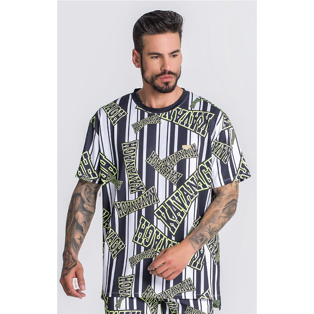 3D Stripe Print Short Sleeve T-Shirt - Amamble
