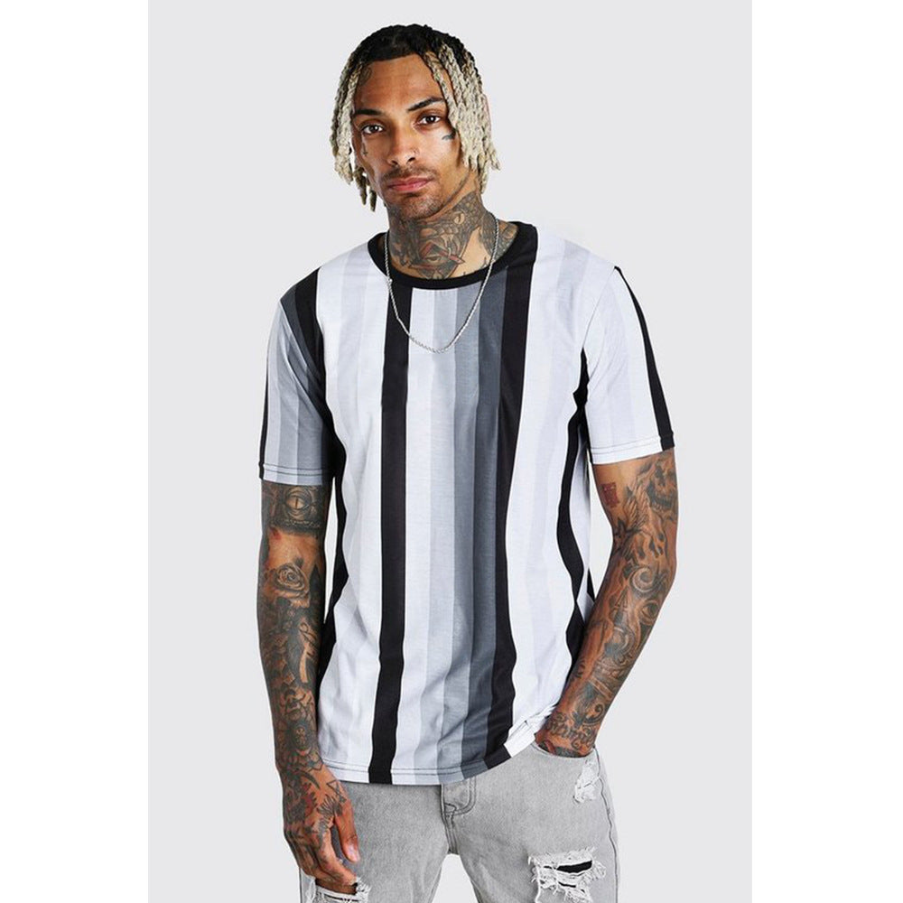 3D Stripe Print Short Sleeve T-Shirt - Amamble