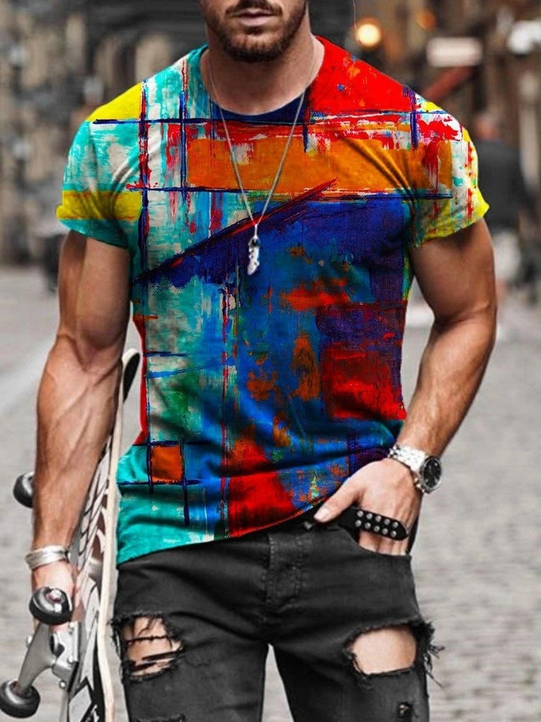 Men's Abstract Painting Short Sleeves T-shirt 15 - Amamble