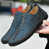 Men's Hand Stitching Non Slip Soft Sole Casual Leather Shoes - Amamble