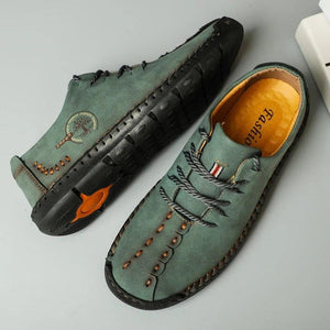 Men's Hand Stitching Non Slip Soft Sole Casual Leather Shoes - Amamble