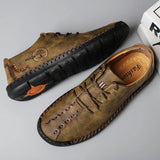 Men's Hand Stitching Non Slip Soft Sole Casual Leather Shoes - Amamble