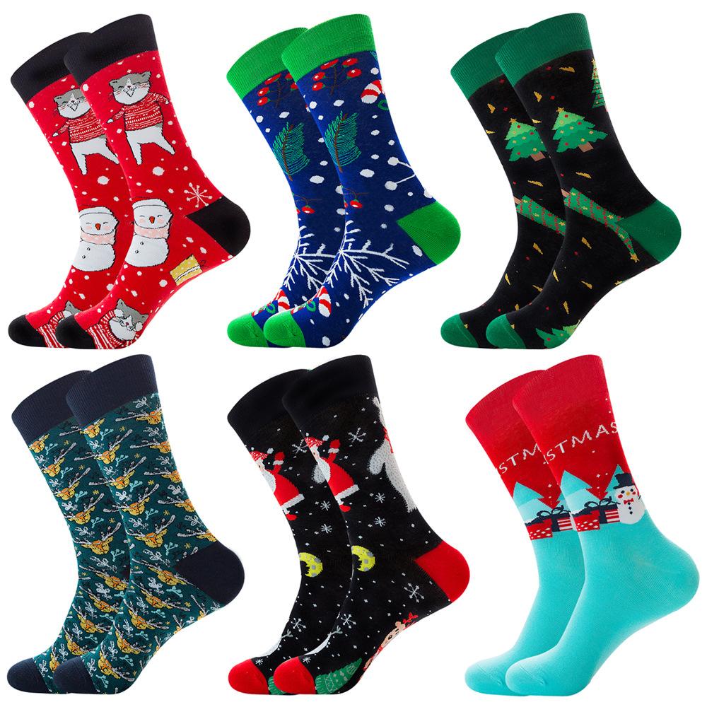 Couple models Christmas Santa Claus Elk Cotton Socks - Amamble