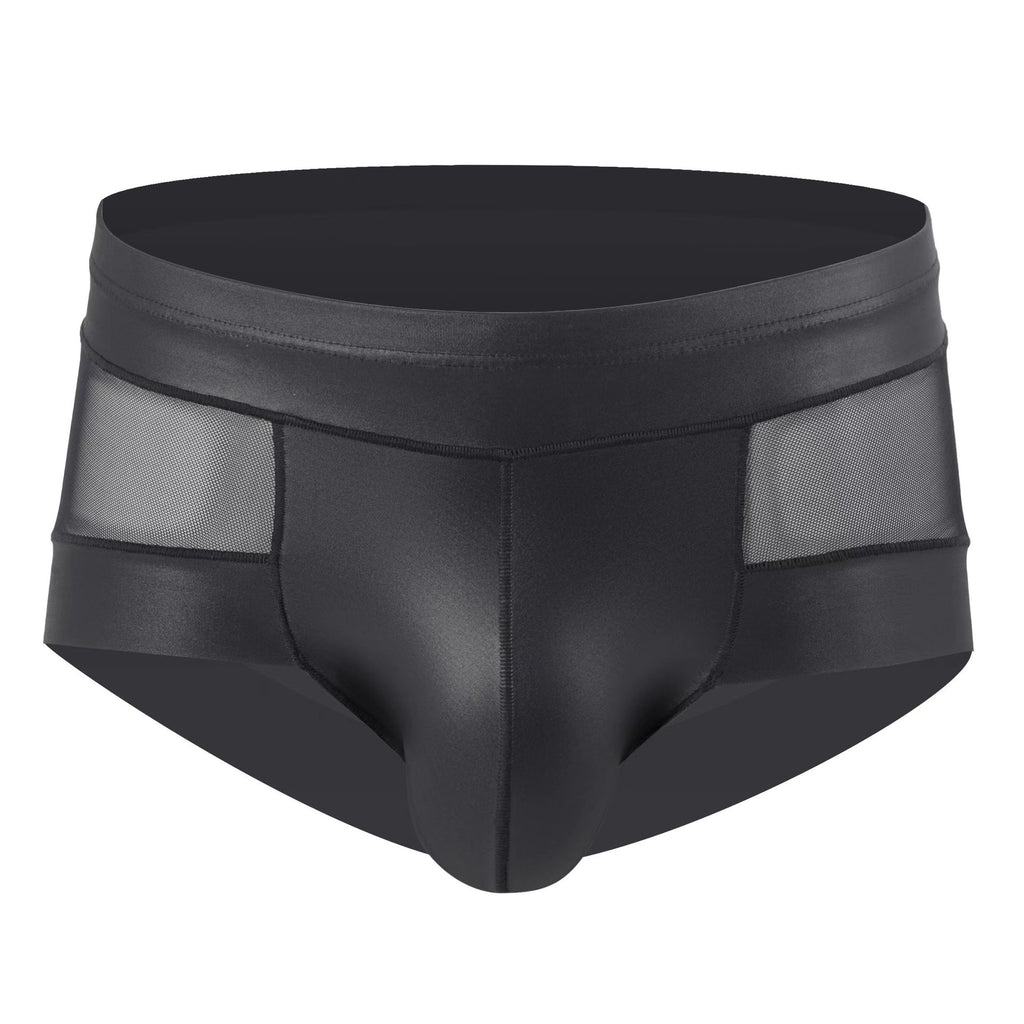 Men's sexy patent leather transparent mesh four corner underwear