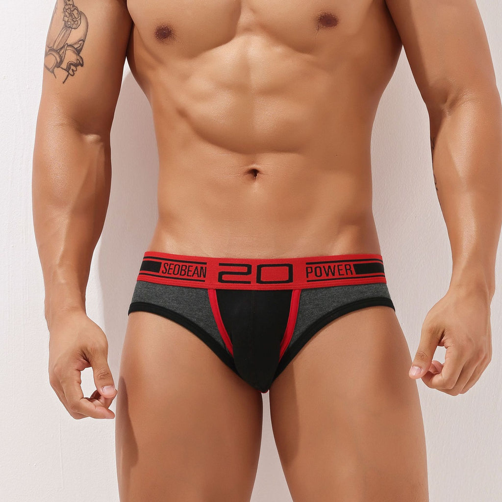Men's sexy low waist color matching triangle underwear