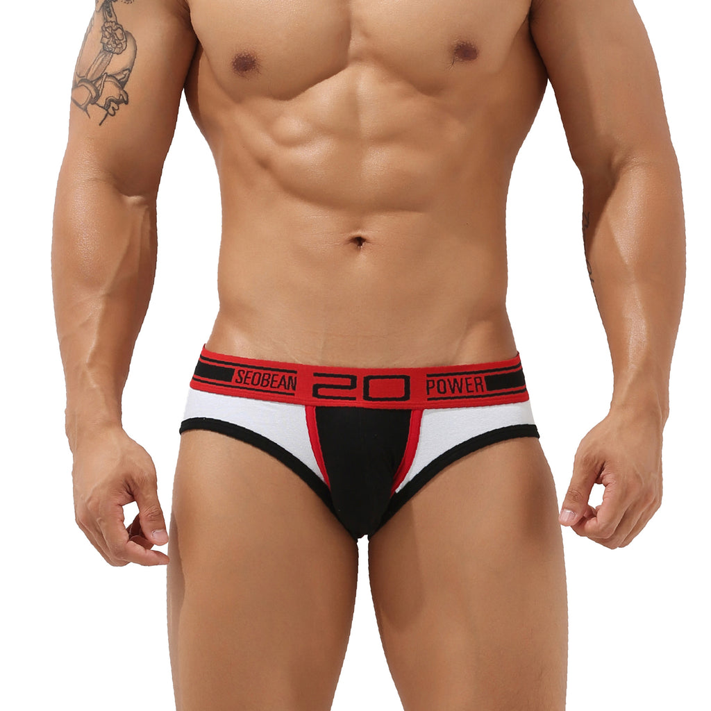 Men's sexy low waist color matching triangle underwear