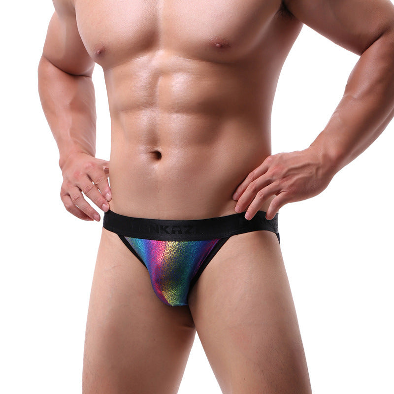 Men's rainbow personality low waist double thong