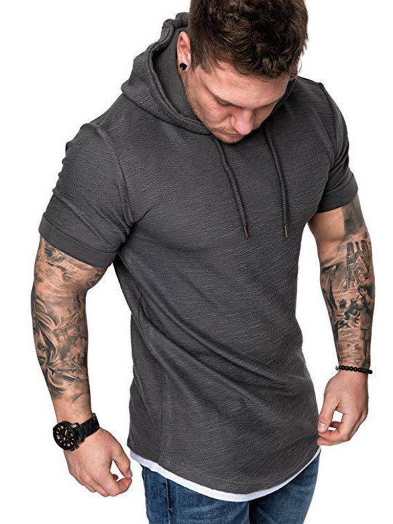 Solid Color Hooded T-Shirt - Amamble
