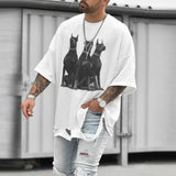2021 Ripped five-point sleeve loose T-shirt - Amamble