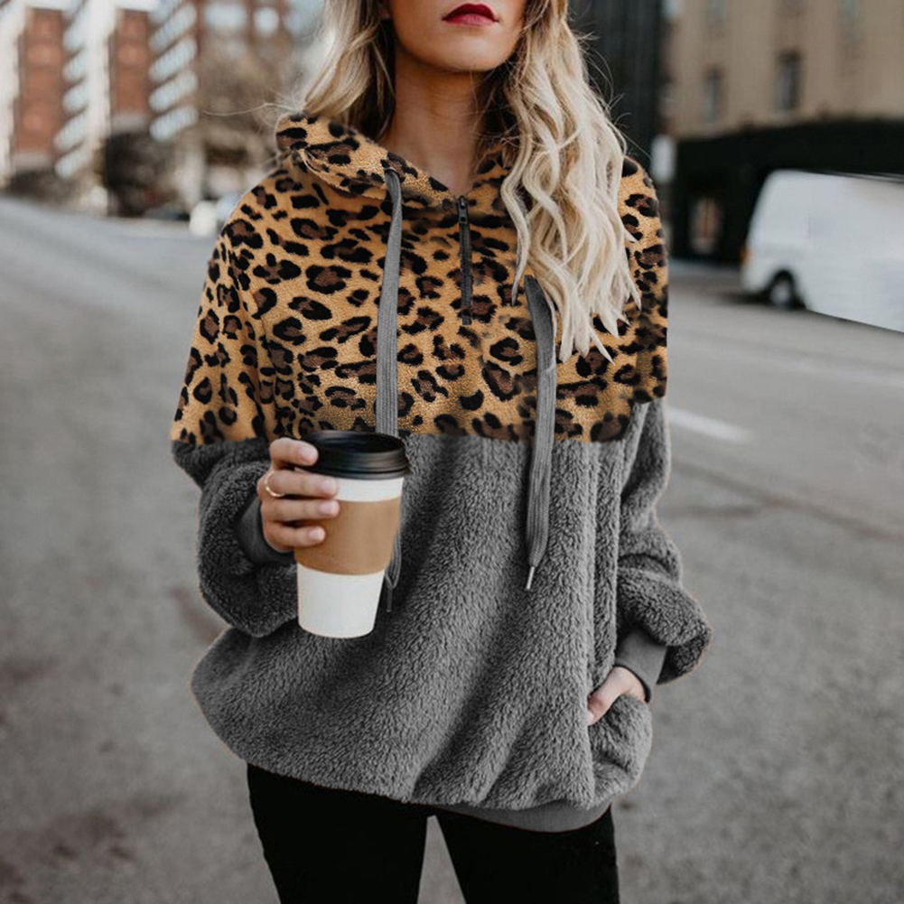 Leopard print plush sweater - Amamble