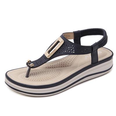 Fashion sandals with metal buckle wedge heel - Amamble
