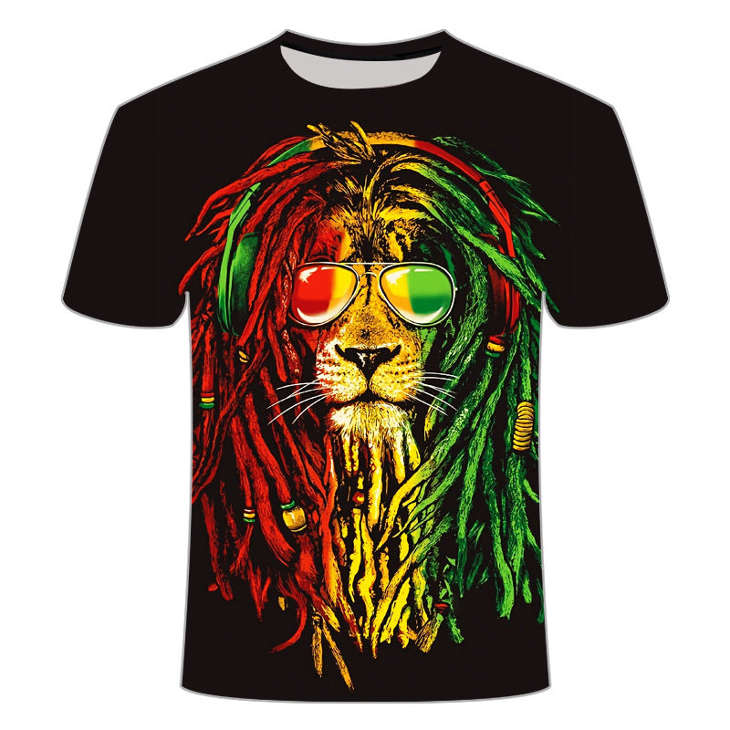 Men's hip-hop lion crew neck T-shirt - Amamble