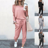 Loose solid color long sleeve casual suit - Amamble