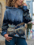 【49% OFF TODAY】Ladies Mountain Treetop Print Hooded Sweatshirt - Amamble