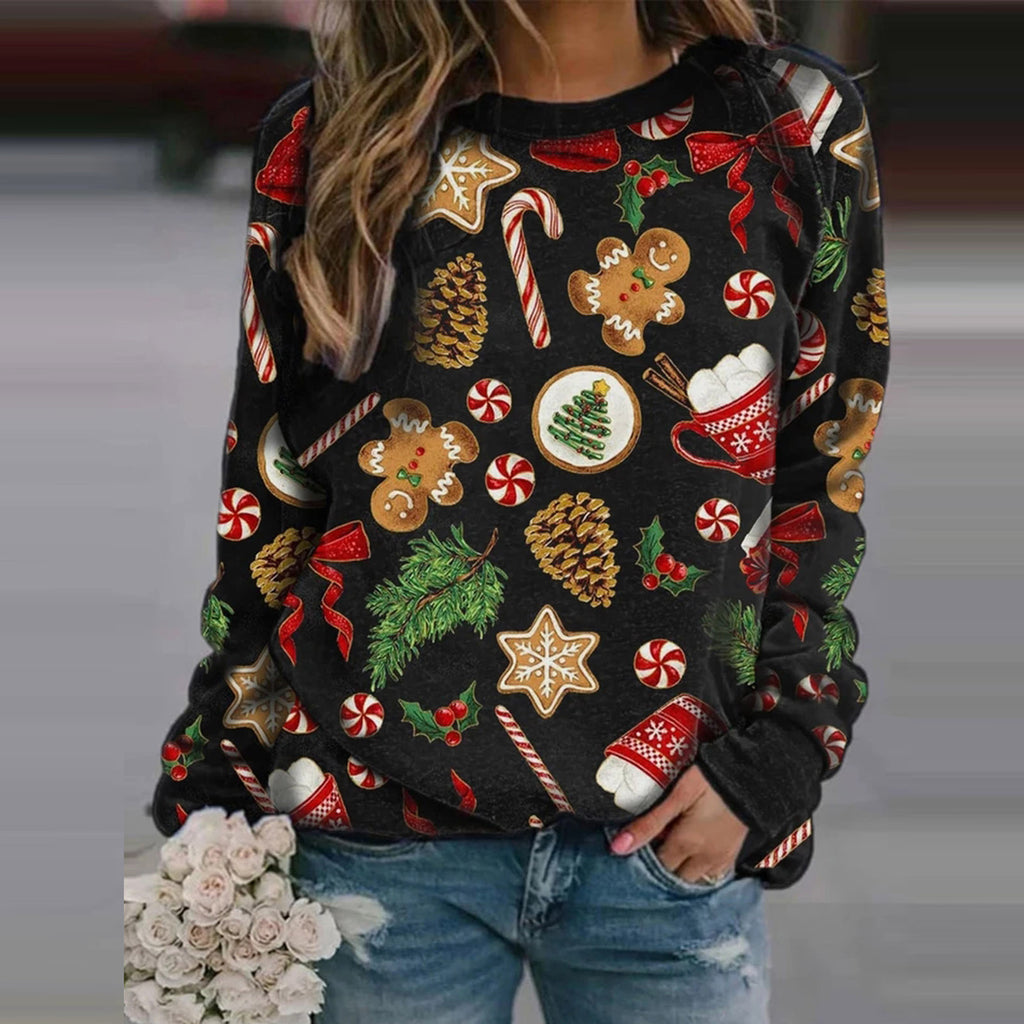 Christmas round neck long sleeve fleece sweater - Amamble