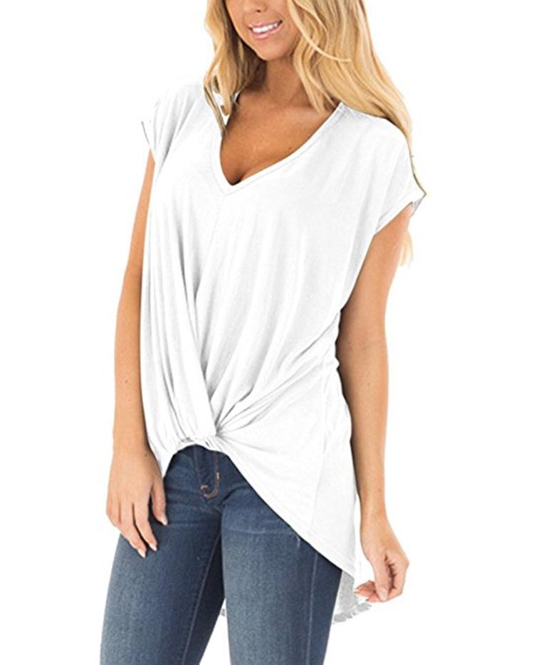 V-neck knotted casual top - Amamble