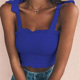 Women Bow Tie Strap Ruched tank Top - Amamble
