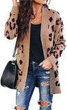Leopard print button knit sweater cardigan jacket - Amamble