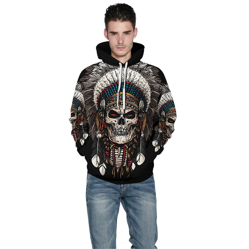 Halloween skull print couple hooded sweater - Amamble