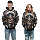 Halloween skull print couple hooded sweater - Amamble