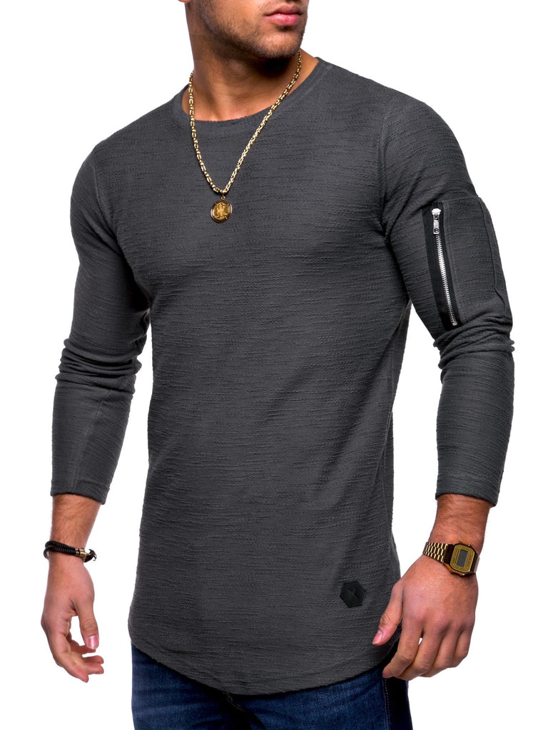 Slim round neck men's long sleeve T-shirt - Amamble