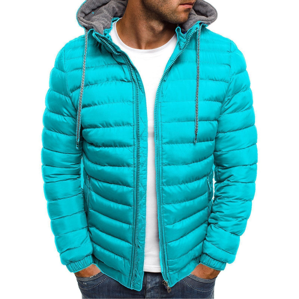Men's Simple Solid Color Hood Fashion Cotton Coat - Amamble