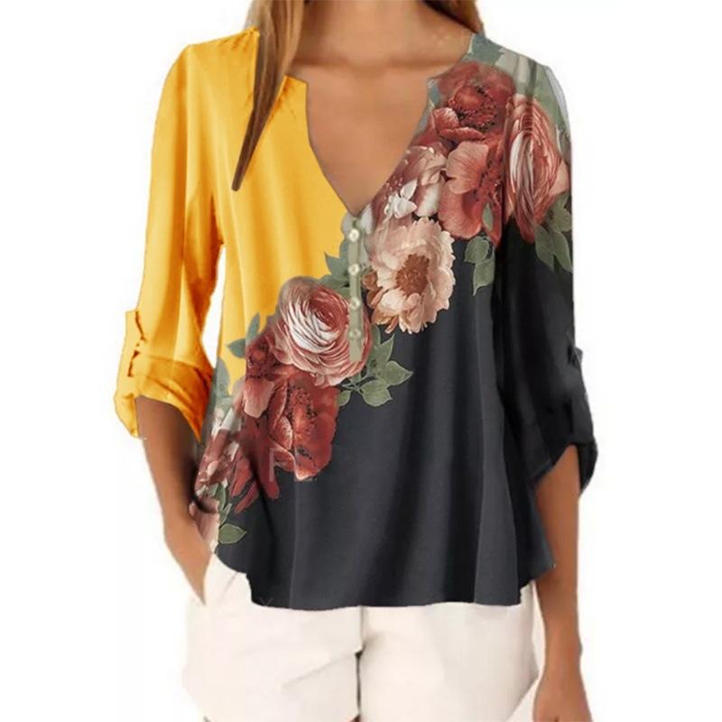 V-neck floral print shirt top - Amamble