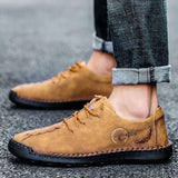 Men's Hand Stitching Non Slip Soft Sole Casual Leather Shoes - Amamble