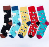 5 Pieces Couple creative fancy colorful Lattice animal socks - Amamble