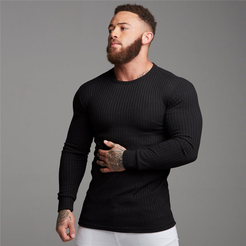 Fitness casual men's slim knitted sweater long-sleeved t-shirt men
