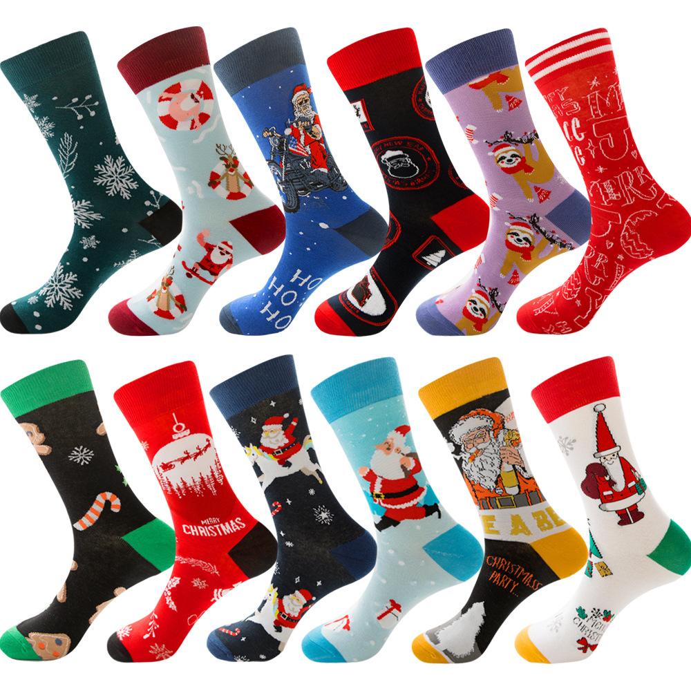 Couple models Christmas Santa Claus Elk Cotton Socks - Amamble