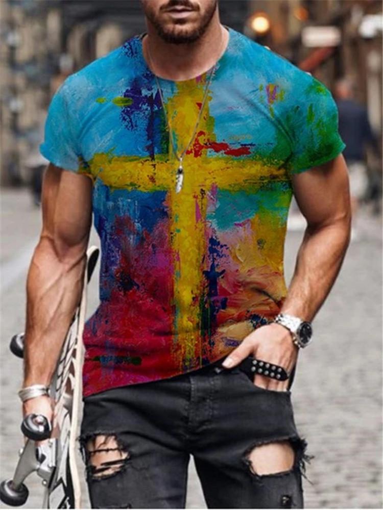 Men's Print Short Sleeves Casual T-shirt 04 - Amamble
