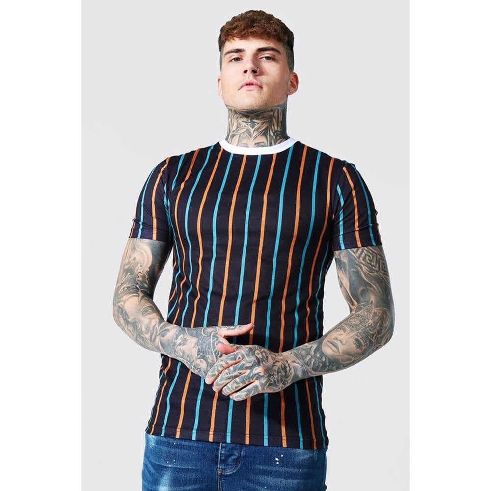 3D Stripe Print Short Sleeve T-Shirt - Amamble