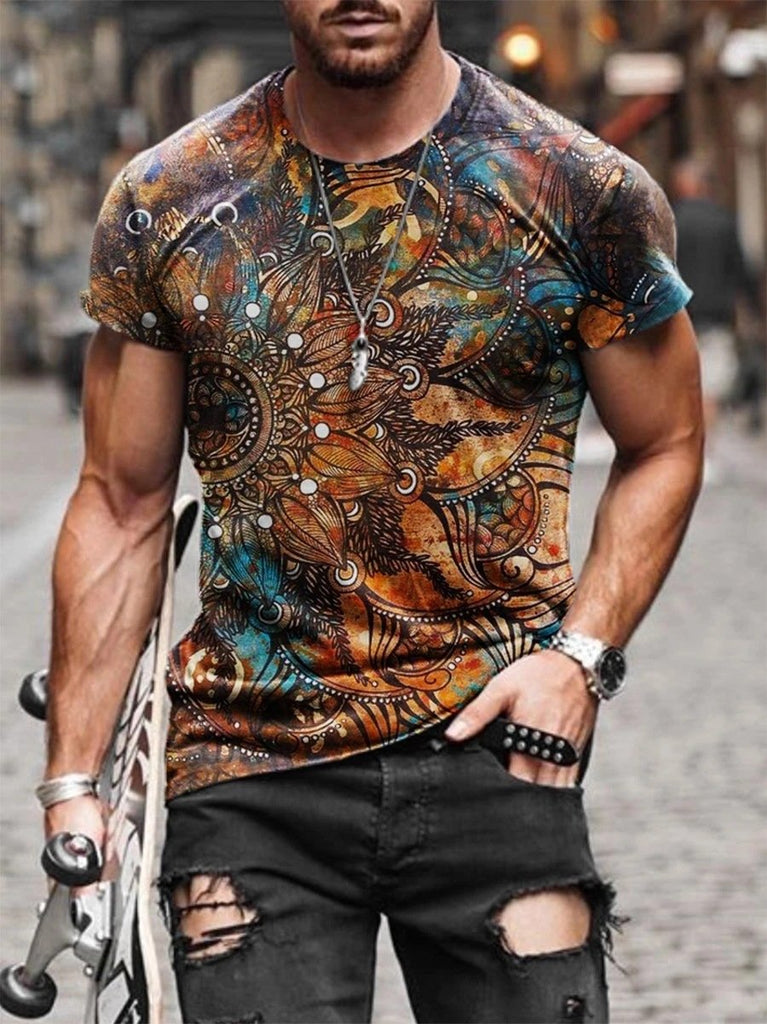 Men's Print Short Sleeves Casual T-shirt 19 - Amamble