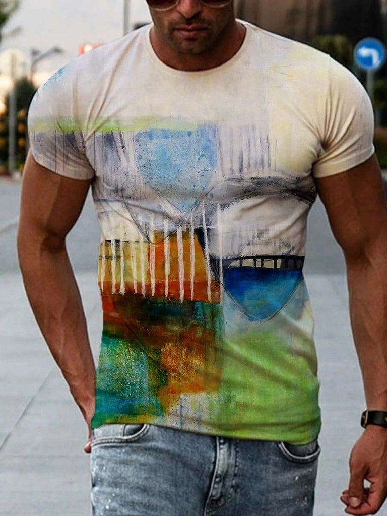 Men's Abstract Painting Short Sleeves T-shirt 37 - Amamble